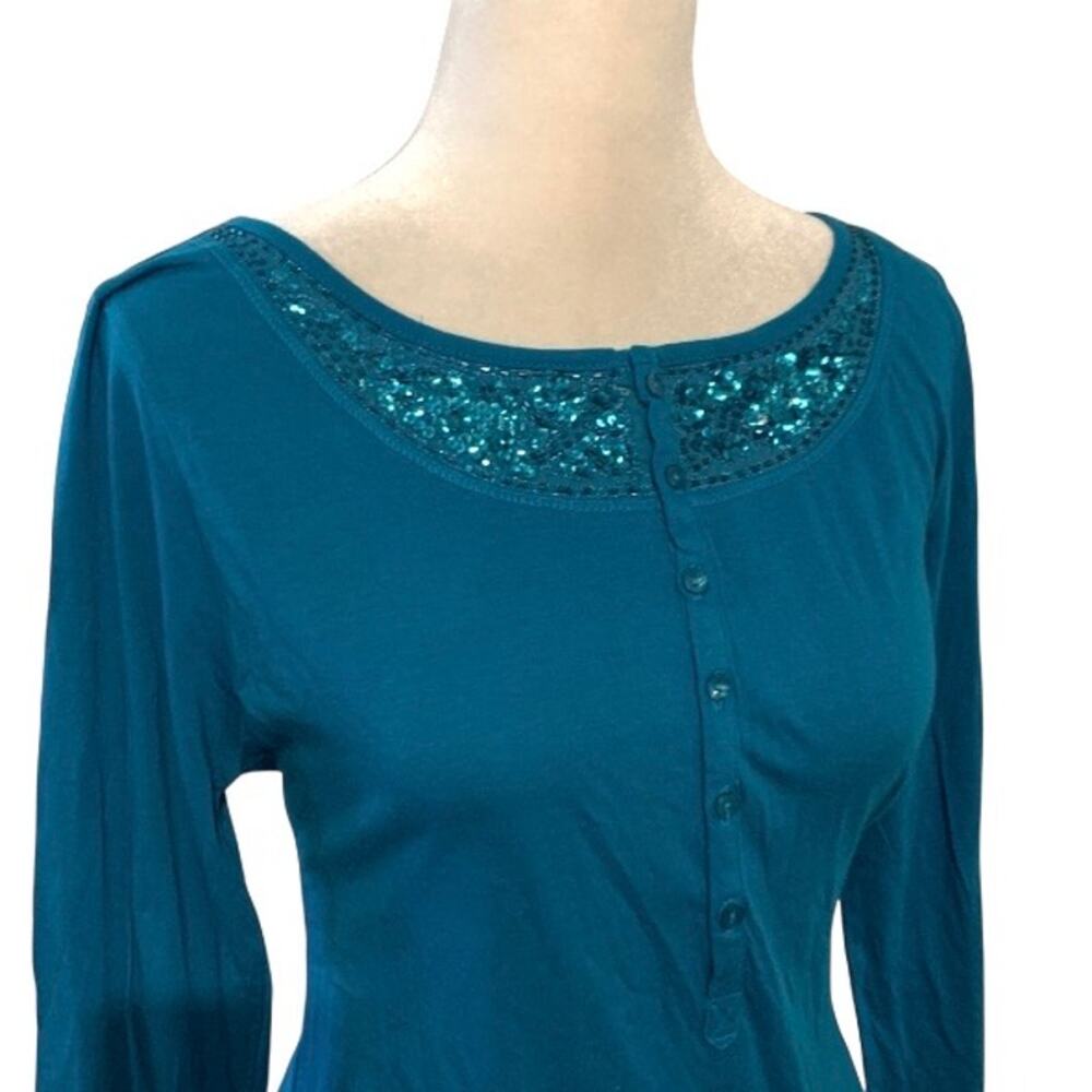 Passport Y2K Deadstock Blue Beaded Boho Long Sleeve Shirt – XL NWT